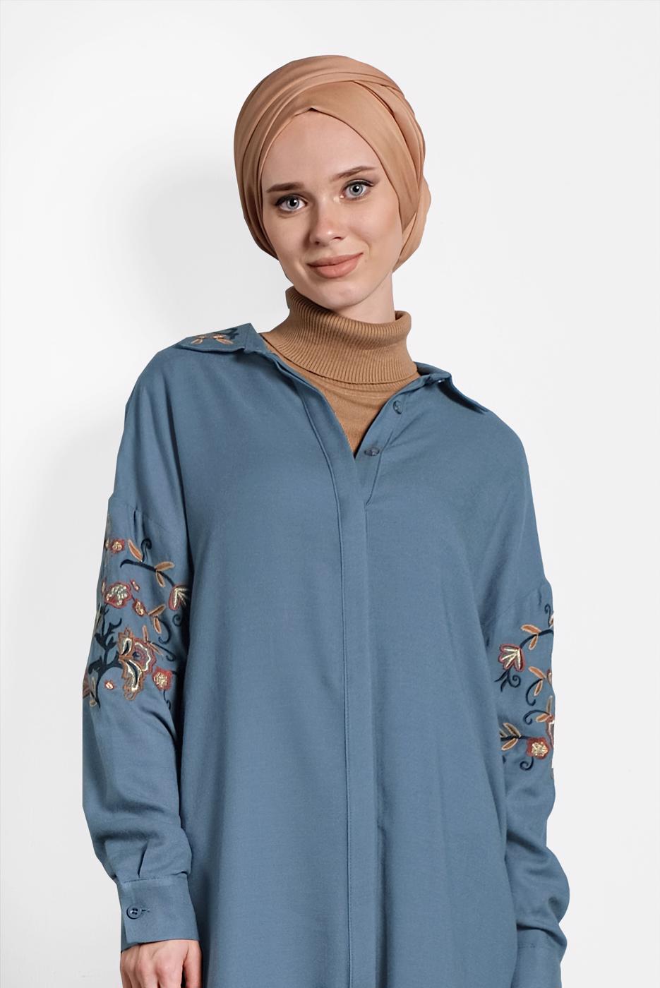 Tesettür giyim LACİVERT ALVİNA NAKIŞ DETAYLI TUNİK 40238 