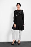 Hijab clothing BLACK ALVİNA FRINGE DETAIL TUNIC 40290 