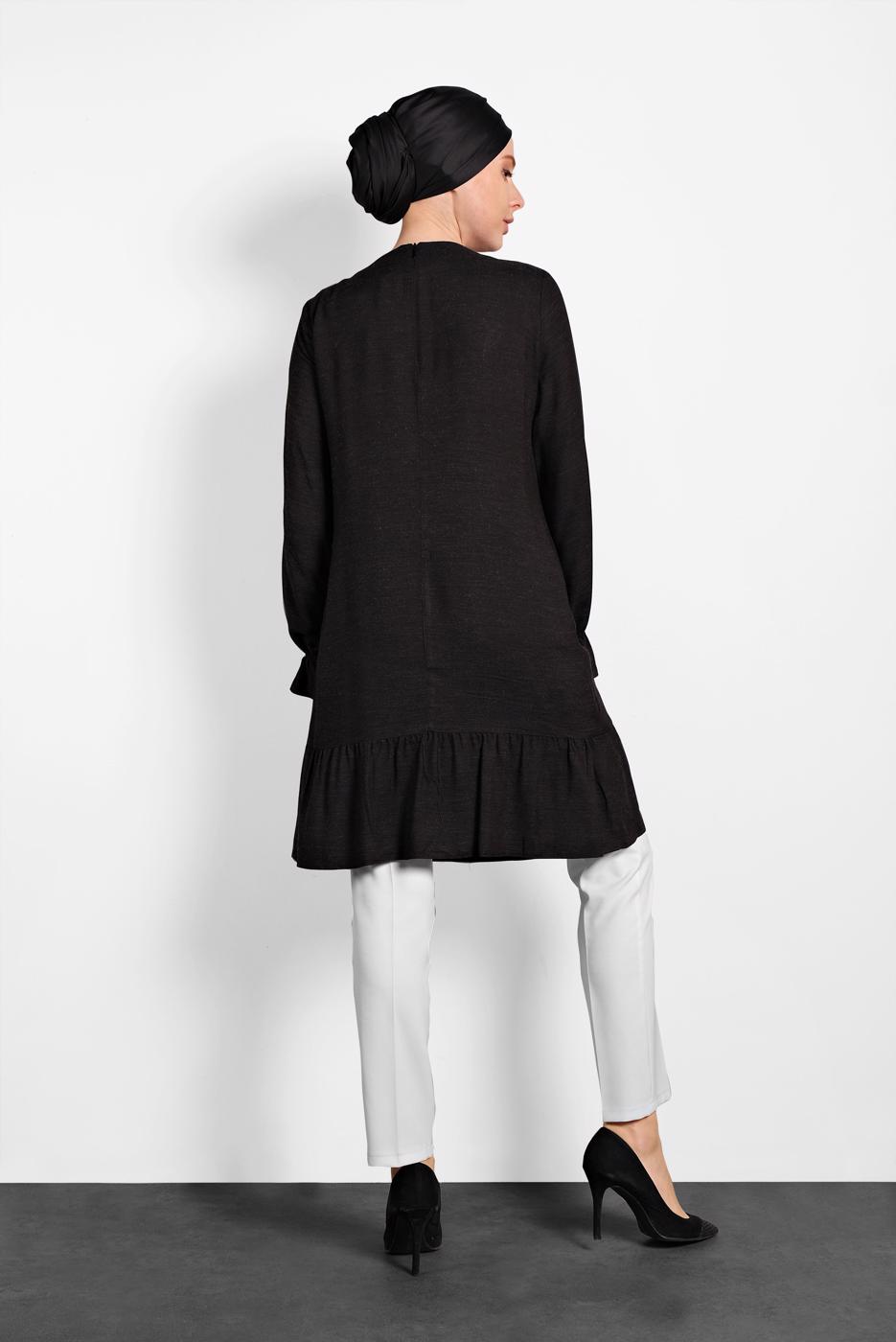 Hijab clothing BLACK ALVİNA FRINGE DETAIL TUNIC 40290 