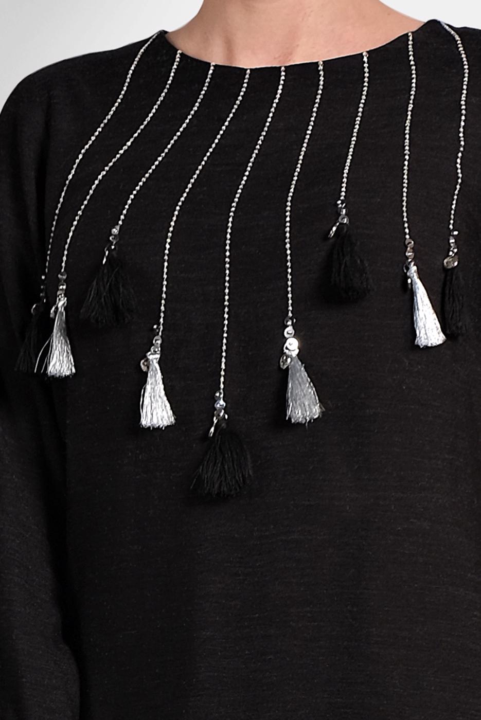 Hijab clothing BLACK ALVİNA FRINGE DETAIL TUNIC 40290 