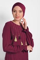 Tesettür giyim BORDO ALVİNA PÜSKÜL DETAYLI TUNİK 40290 