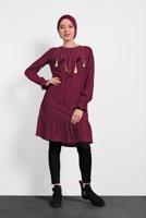 Tesettür giyim BORDO ALVİNA PÜSKÜL DETAYLI TUNİK 40290 