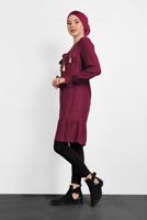 Tesettür giyim BORDO ALVİNA PÜSKÜL DETAYLI TUNİK 40290 