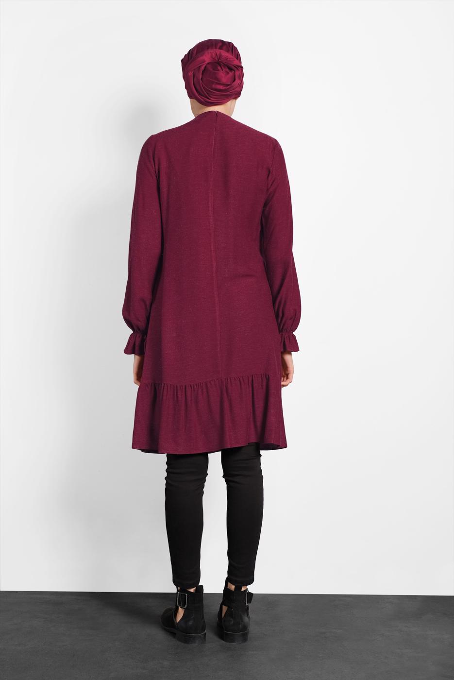 Tesettür giyim BORDO ALVİNA PÜSKÜL DETAYLI TUNİK 40290 