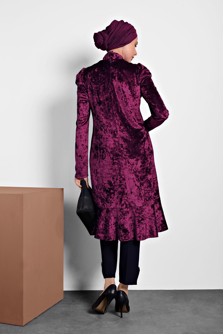 Hijab clothing PLUM FRILLED TIED COLLAR TUNIC 40387 