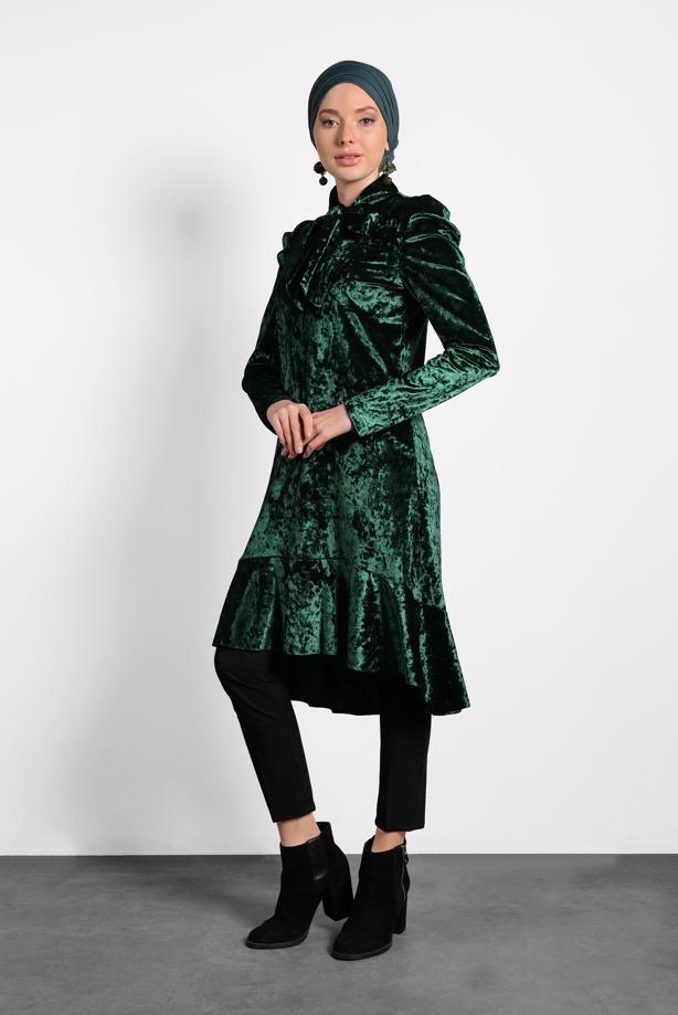 Tesettür giyim  ALVİNA ETEK UCU VOLANLI YAKASI BAĞLI TUNİK 40387  - TRENDTESETTÜR