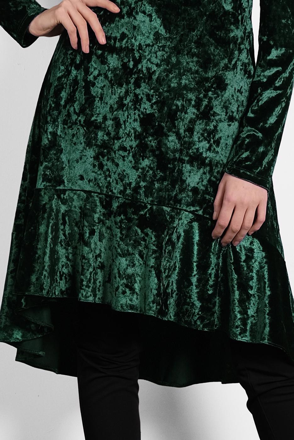 Tesettür giyim YEŞİL ALVİNA ETEK UCU VOLANLI YAKASI BAĞLI TUNİK 40387 