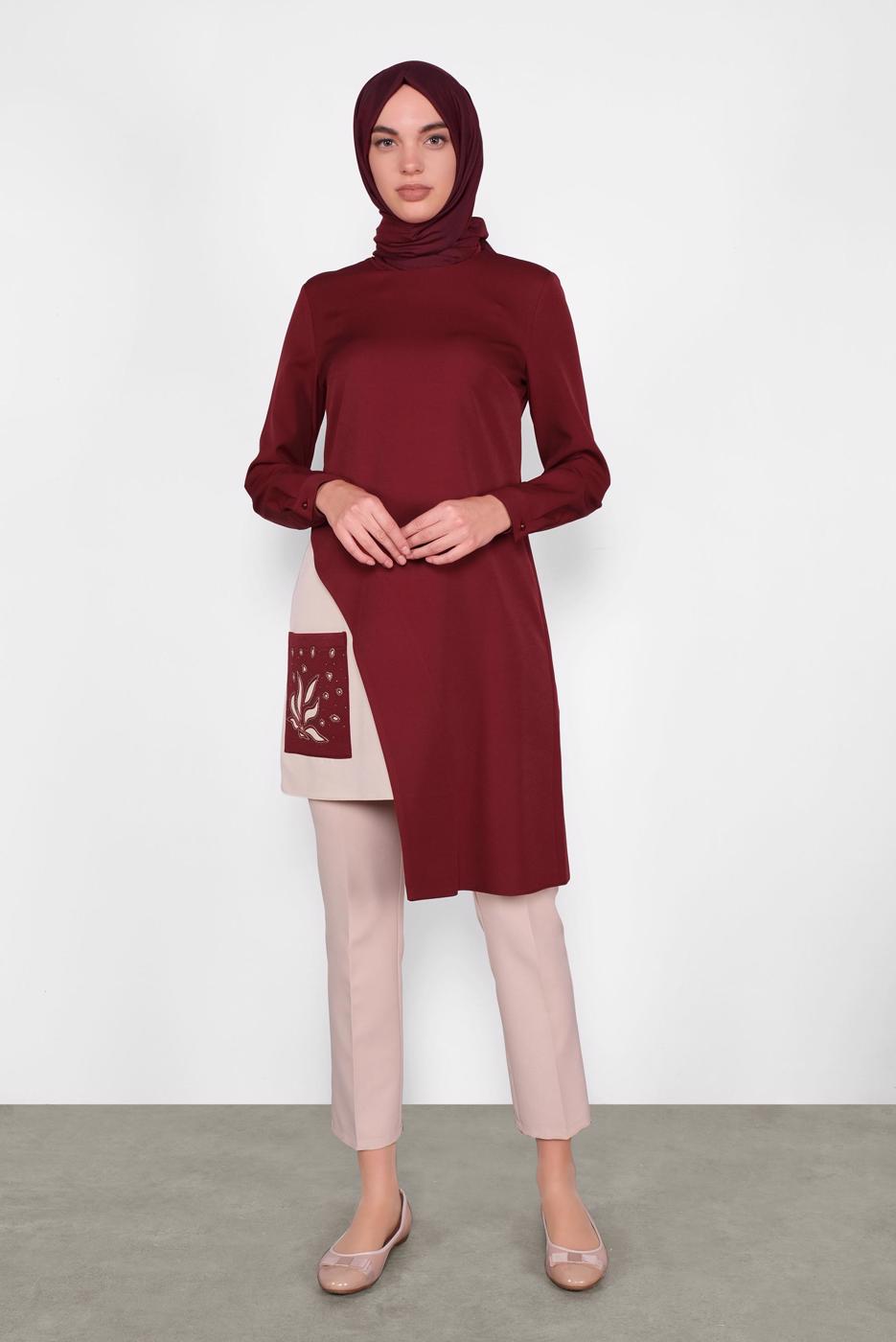 Hijab clothing CLARET RED ALVINA ASYMMETRIC CUT TUNIC T 41166