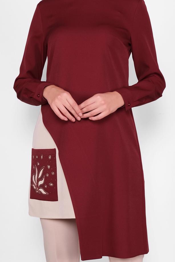 Hijab clothing CLARET RED ALVINA ASYMMETRIC CUT TUNIC T 41166 - TRENDTESETTÜR