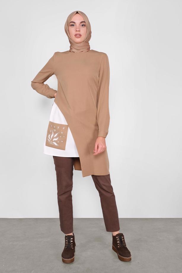Hijab clothing BROWN ALVINA ASYMMETRIC CUT TUNIC T 41166 - TRENDTESETTÜR