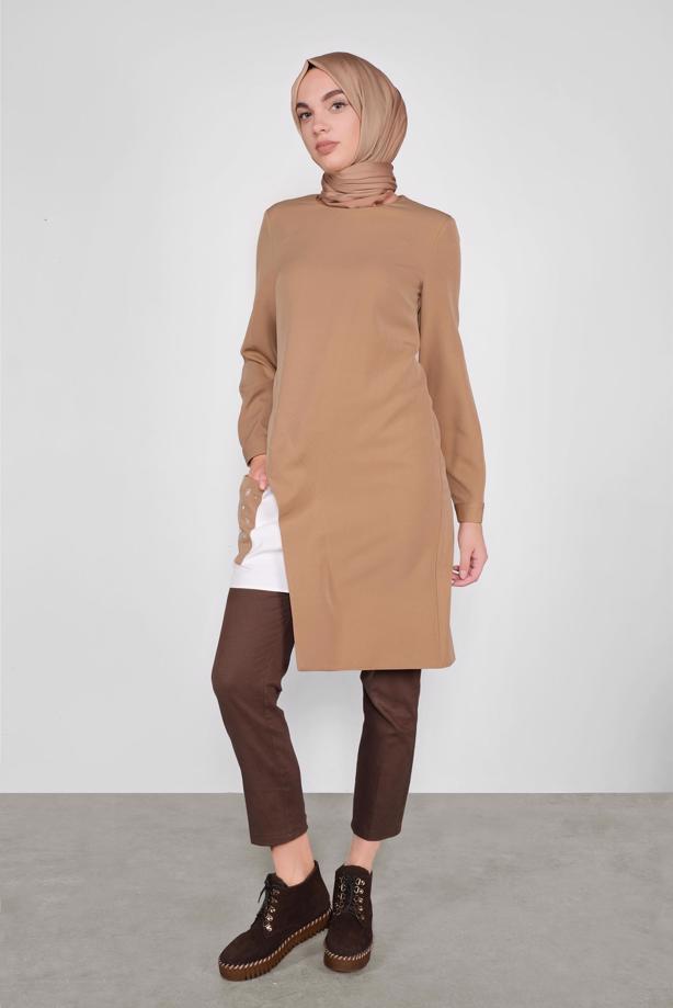Hijab clothing BROWN ALVINA ASYMMETRIC CUT TUNIC T 41166 - TRENDTESETTÜR