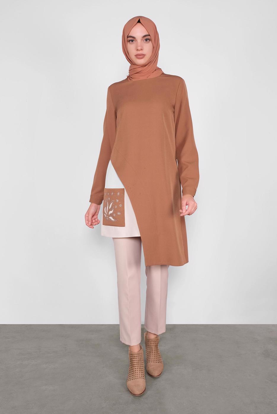 Hijab clothing BROWN ALVINA ASYMMETRIC CUT TUNIC T 41166