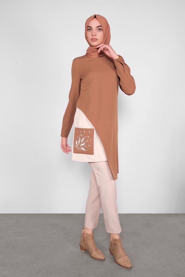 Hijab clothing BROWN ALVINA ASYMMETRIC CUT TUNIC T 41166 - TRENDTESETTÜR