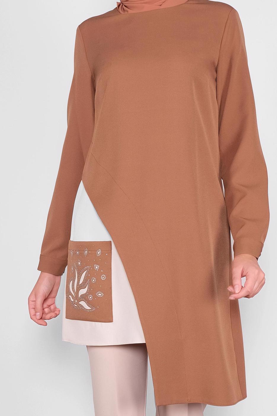 Hijab clothing BROWN ALVINA ASYMMETRIC CUT TUNIC T 41166