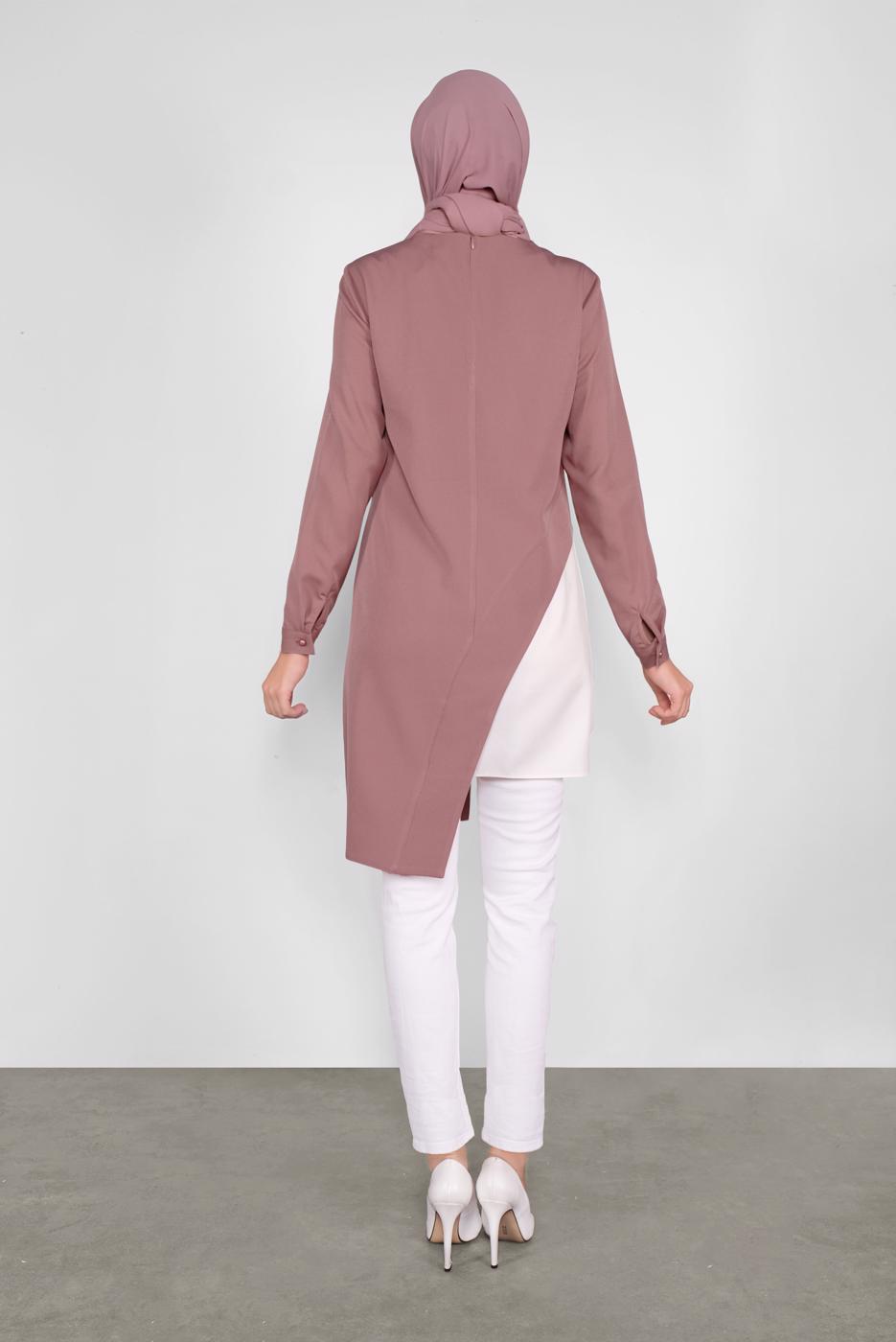 Tesettür giyim PEMBE ALVİNA ASİMETRİK KESİM CEPLİ TUNİK T 41166