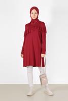 Tesettür giyim KIRMIZI ALVİNA FIRFIR DETAYLI TUNİK 41231	