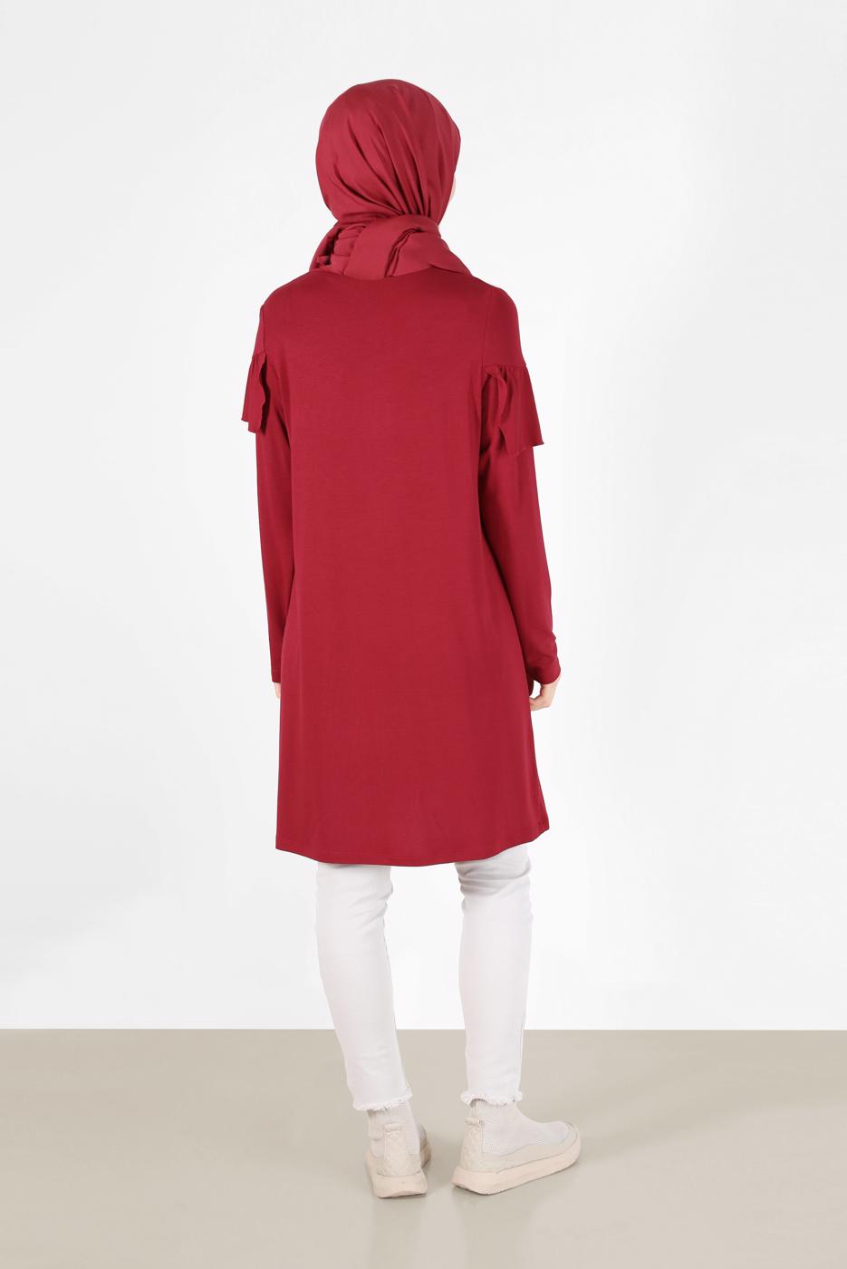 Tesettür giyim KIRMIZI ALVİNA FIRFIR DETAYLI TUNİK 41231	