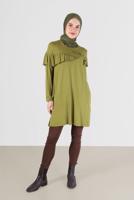 Tesettür giyim YEŞİL ALVİNA FIRFIR DETAYLI TUNİK 41231	