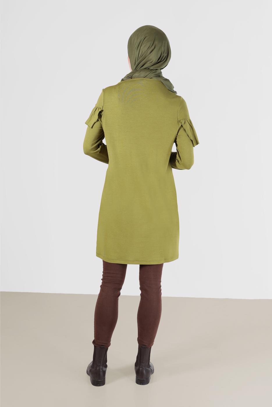 Tesettür giyim YEŞİL ALVİNA FIRFIR DETAYLI TUNİK 41231	