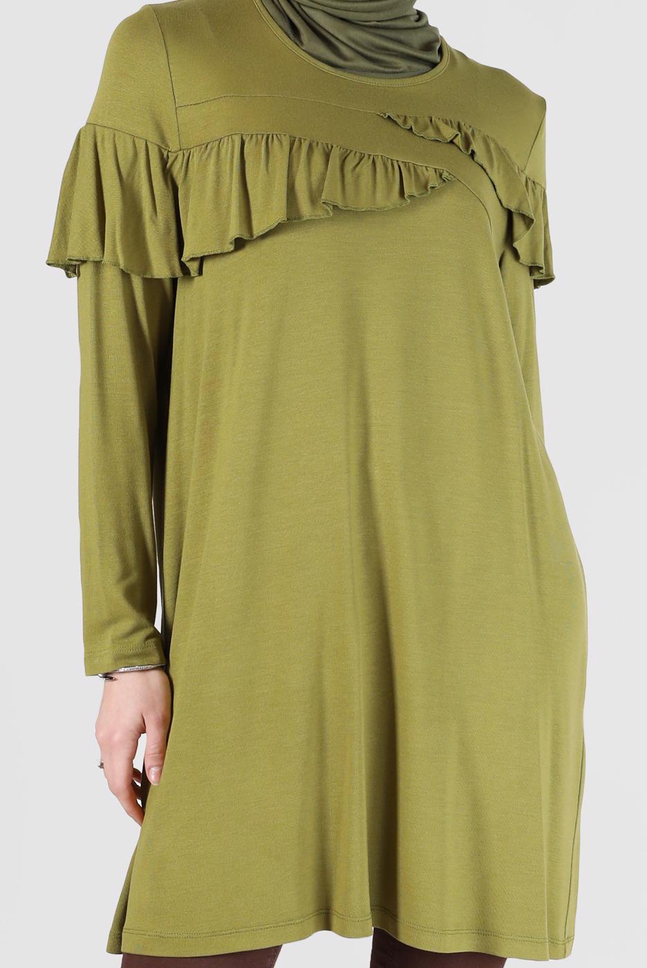 Tesettür giyim YEŞİL ALVİNA FIRFIR DETAYLI TUNİK 41231	