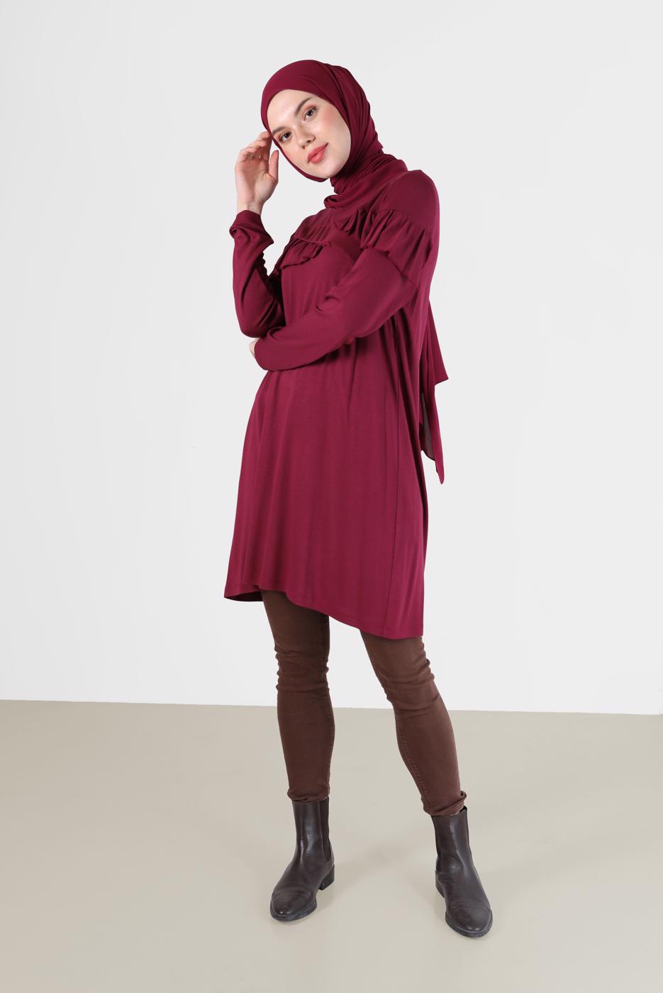 Tesettür giyim FUŞYA ALVİNA FIRFIR DETAYLI TUNİK 41231	