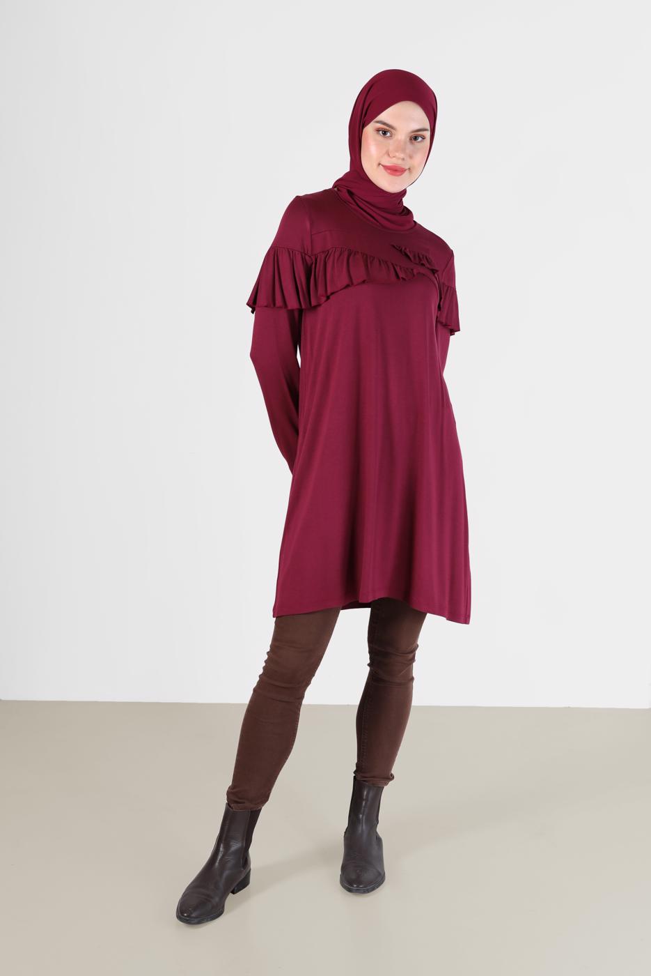 Tesettür giyim FUŞYA ALVİNA FIRFIR DETAYLI TUNİK 41231	