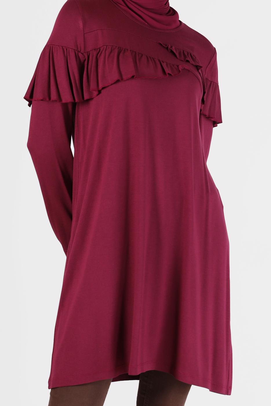 Tesettür giyim FUŞYA ALVİNA FIRFIR DETAYLI TUNİK 41231	