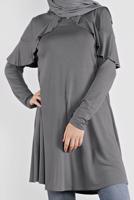 Tesettür giyim GRİ ALVİNA YAKA KISMI VOLANLI TUNİK 41237	