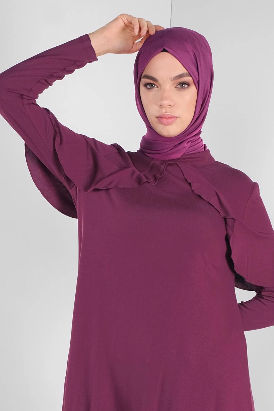 Tesettür giyim FUŞYA ALVİNA YAKA KISMI VOLANLI TUNİK 41237	