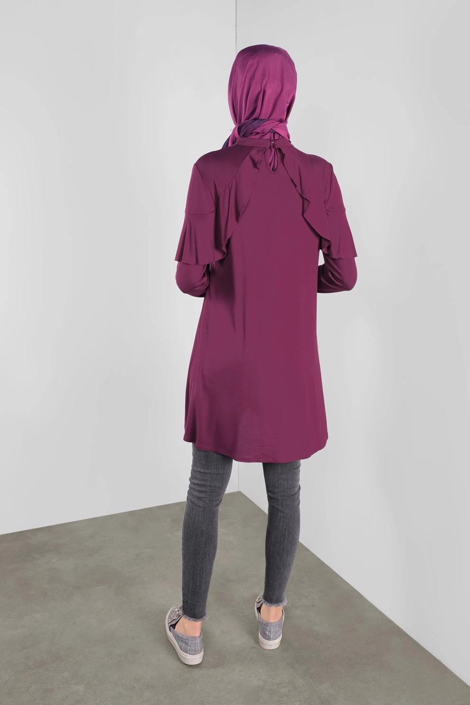 Tesettür giyim FUŞYA ALVİNA YAKA KISMI VOLANLI TUNİK 41237	