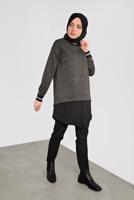 Tesettür giyim SİYAH ALVİNA MANŞETLERİ LASTİKLİ İKİ GÖRÜNÜMLÜ TUNİK 41279	