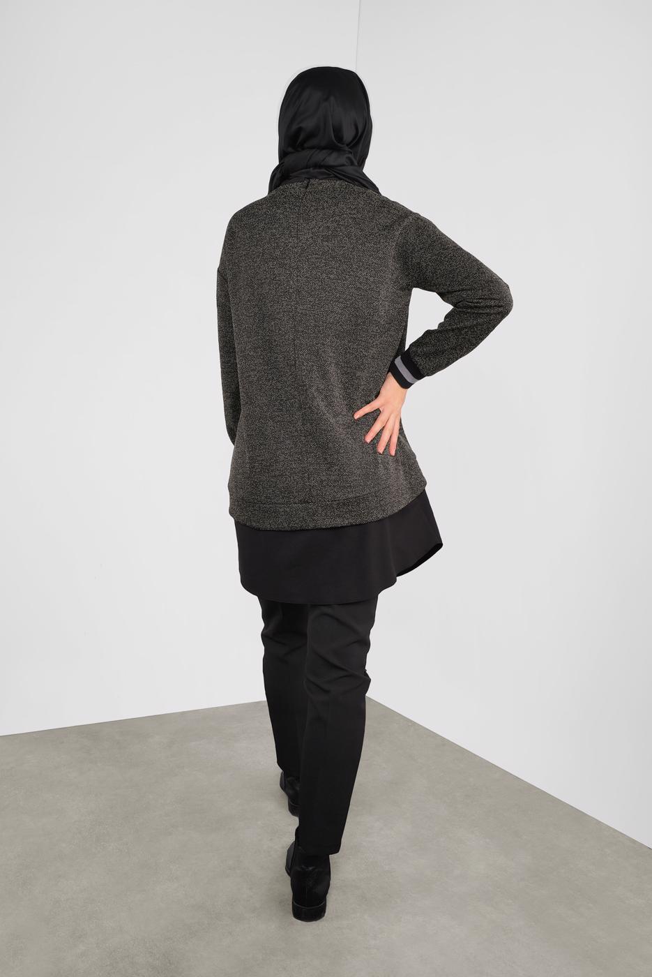 Tesettür giyim SİYAH ALVİNA MANŞETLERİ LASTİKLİ İKİ GÖRÜNÜMLÜ TUNİK 41279	