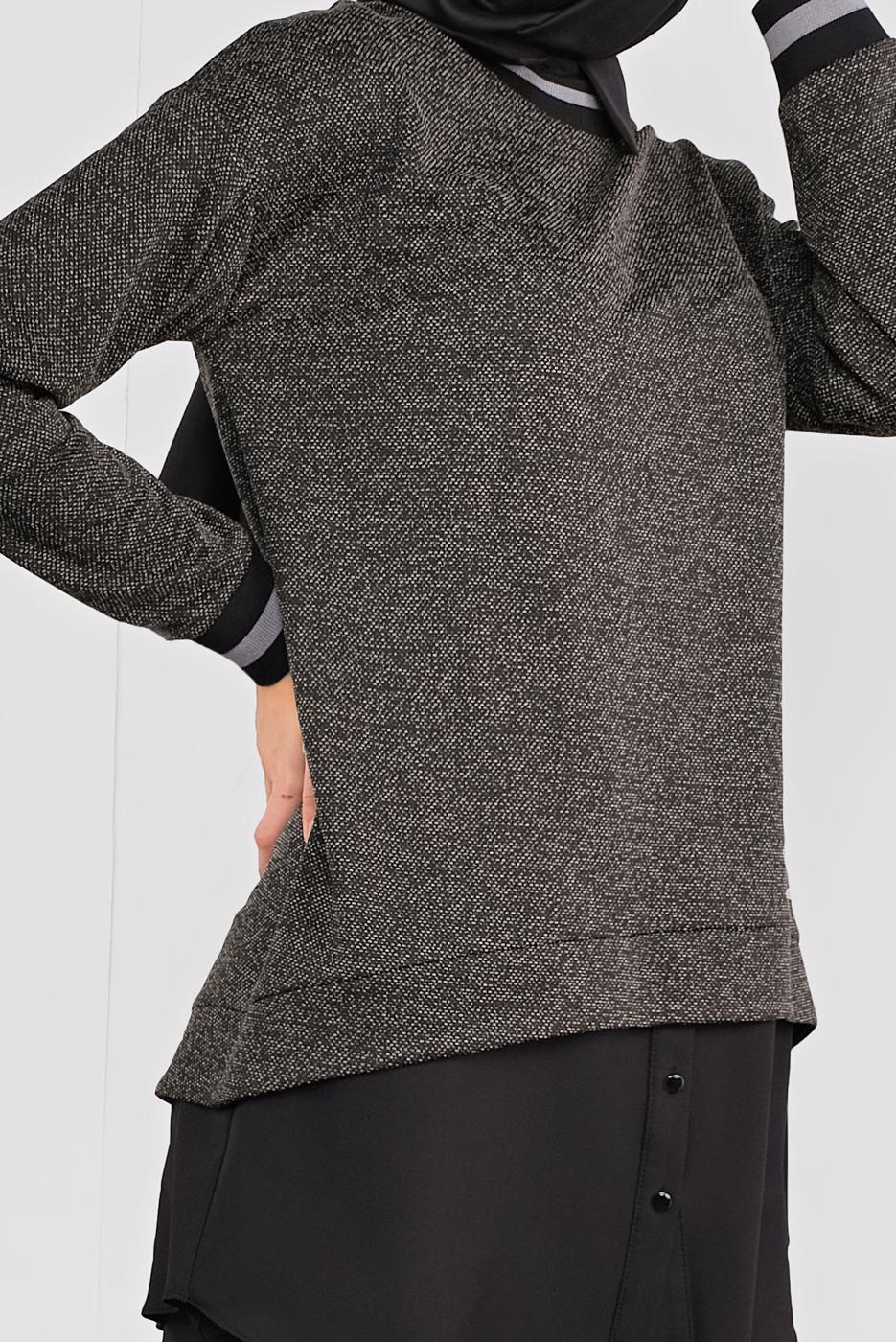 Tesettür giyim SİYAH ALVİNA MANŞETLERİ LASTİKLİ İKİ GÖRÜNÜMLÜ TUNİK 41279	