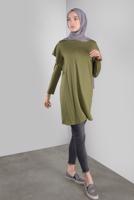 Tesettür giyim YEŞİL ALVİNA TAŞ BASKILI FIRFIRLI TUNİK 41293	