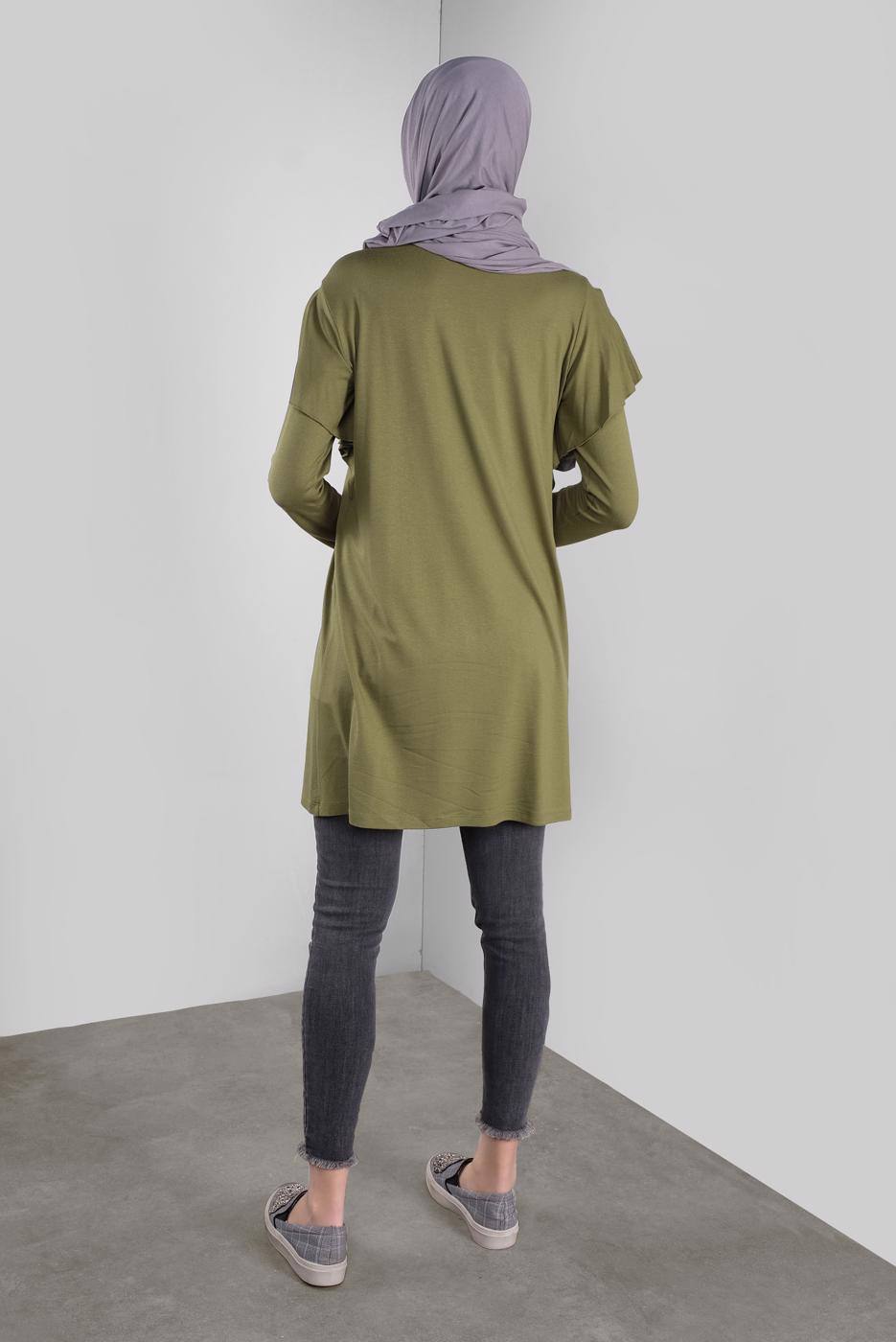 Tesettür giyim YEŞİL ALVİNA TAŞ BASKILI FIRFIRLI TUNİK 41293	