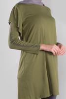 Tesettür giyim YEŞİL ALVİNA TAŞ BASKILI FIRFIRLI TUNİK 41293	