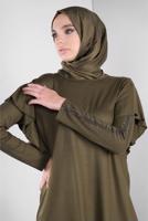 Tesettür giyim HAKİ ALVİNA TAŞ BASKILI FIRFIRLI TUNİK 41293	