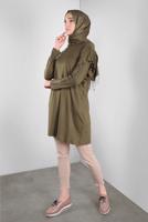 Tesettür giyim HAKİ ALVİNA TAŞ BASKILI FIRFIRLI TUNİK 41293	