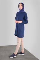 Tesettür giyim LACİVERT ALVİNA TAŞ BASKILI FIRFIRLI TUNİK 41293	