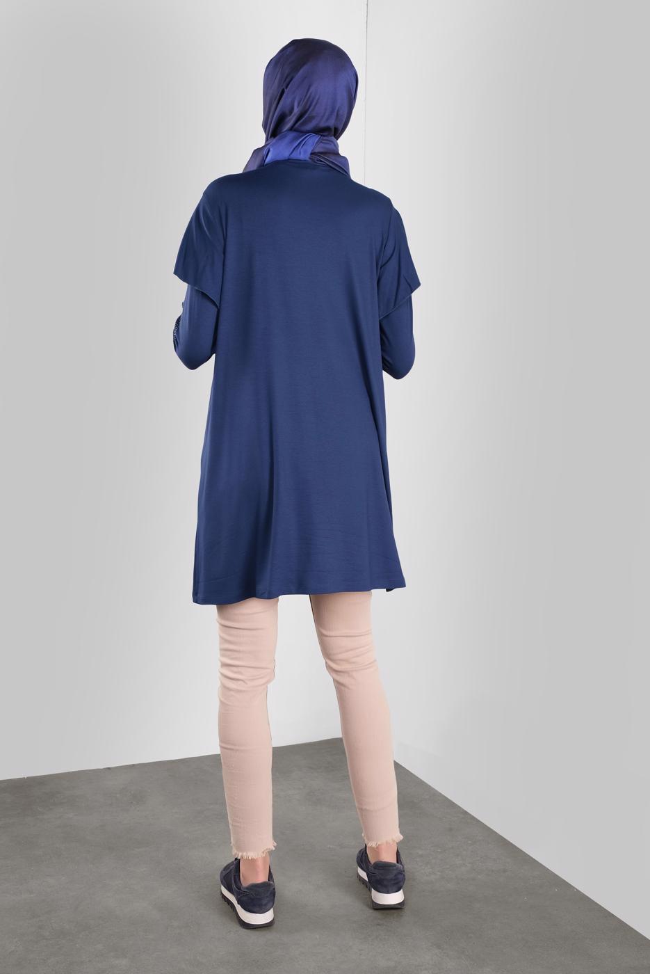 Tesettür giyim LACİVERT ALVİNA TAŞ BASKILI FIRFIRLI TUNİK 41293	