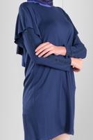 Tesettür giyim LACİVERT ALVİNA TAŞ BASKILI FIRFIRLI TUNİK 41293	