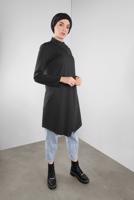 Tesettür giyim SİYAH ALVİNA DÜĞME DETAYLI ASİMETRİK KESİM TUNİK 41312	