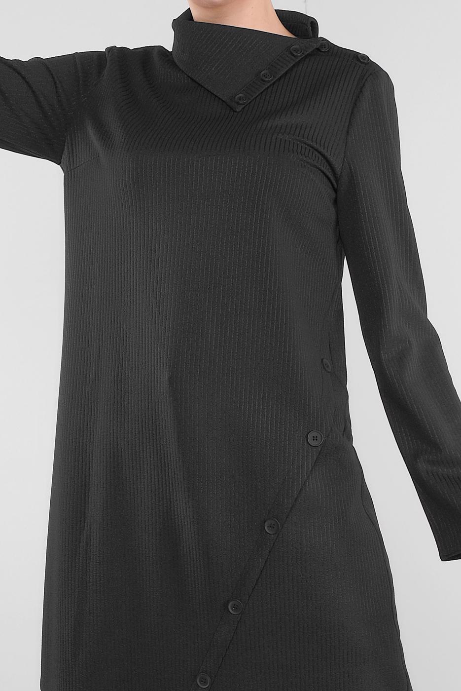 Tesettür giyim SİYAH ALVİNA DÜĞME DETAYLI ASİMETRİK KESİM TUNİK 41312	