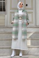 Tesettür giyim YEŞİL KAPÜŞONLU DÜĞMELİ EKOSE TUNİK 4162