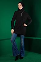 Tesettür giyim SİYAH ÖRGÜ DETAYLI BOĞAZLI TRİKO TUNİK 43119