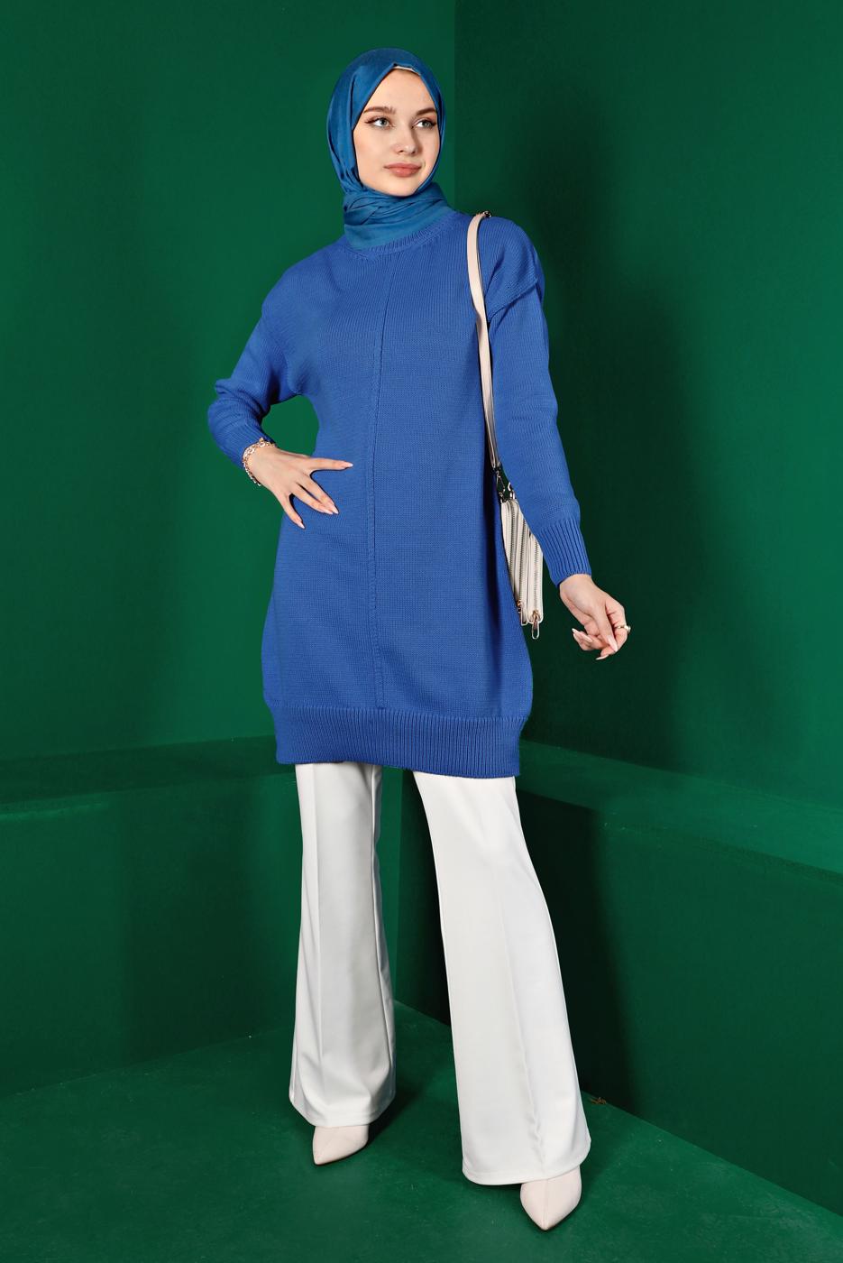Tesettür giyim MAVİ ALVİNA TRİKO TUNİK T 43120