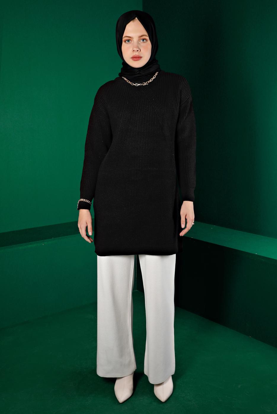 Tesettür giyim SİYAH ALVİNA TRİKO TUNİK T 43121