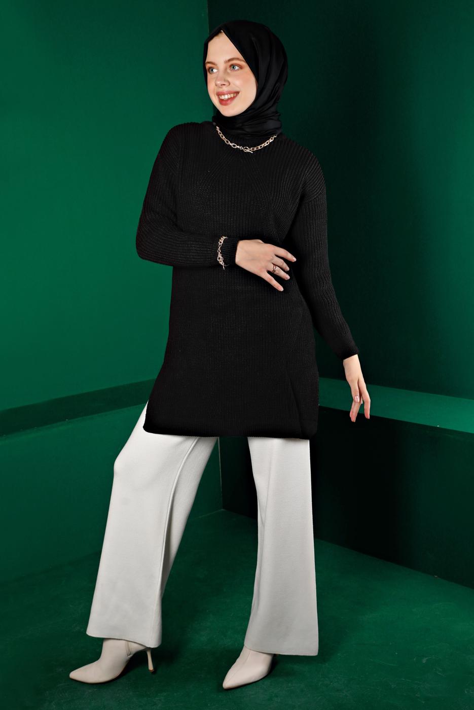 Tesettür giyim SİYAH ALVİNA TRİKO TUNİK T 43121