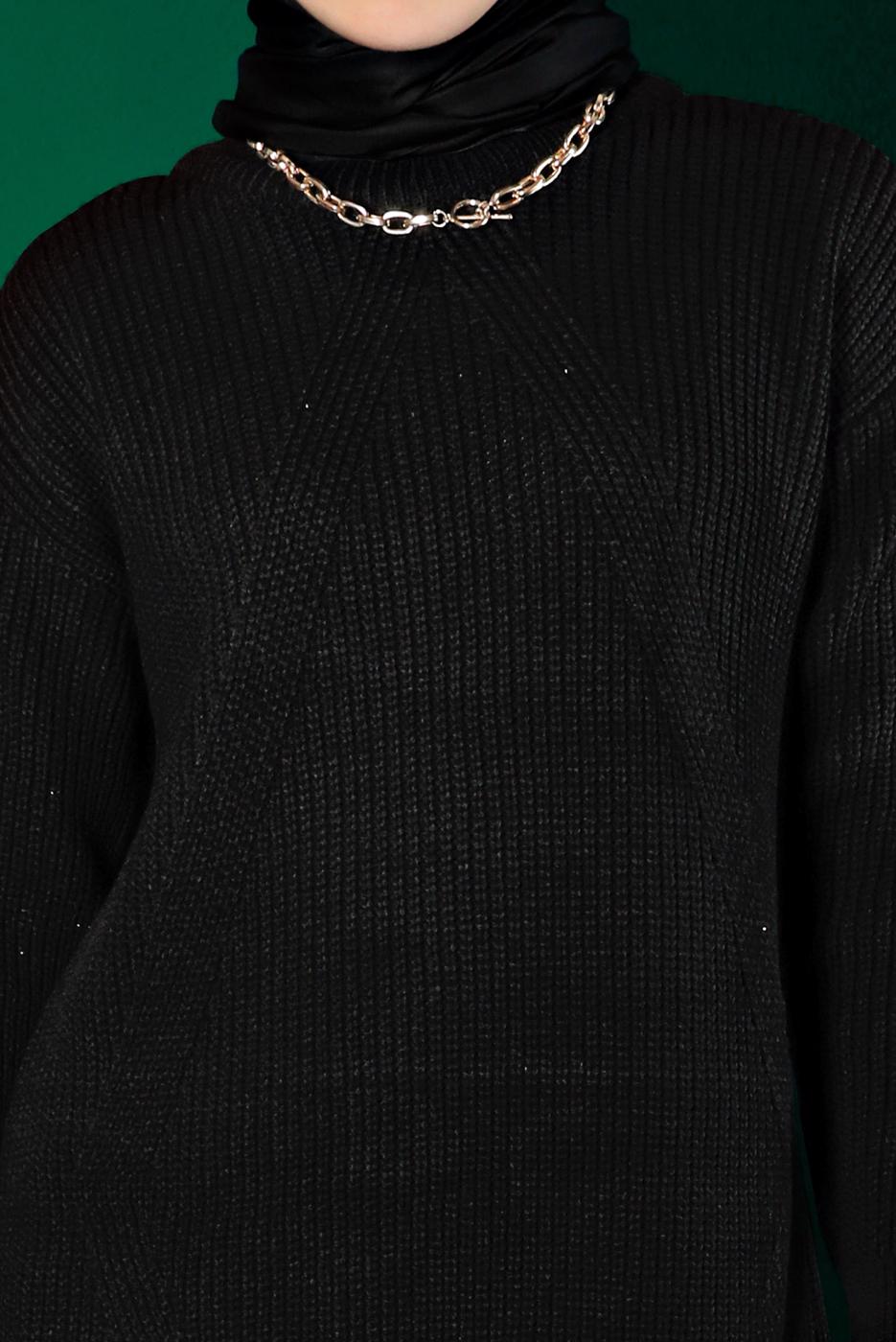 Tesettür giyim SİYAH ALVİNA TRİKO TUNİK T 43121