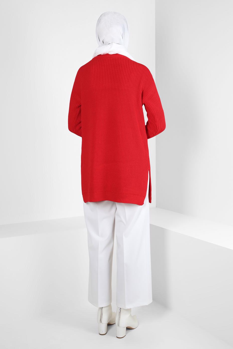 Tesettür giyim KIRMIZI ALVİNA TRİKO TUNİK T 43121